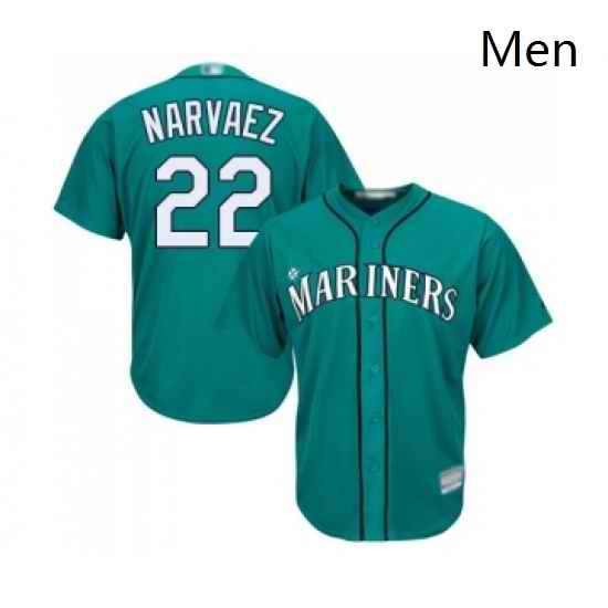 Mens Seattle Mariners 22 Omar Narvaez Replica Teal Green Alternate Cool Base Baseball Jersey